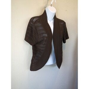 Vtg Open Knit Shrug Cardigan Short‎ Sleeve Brown XL Cottagecore Boho Hippie y2k